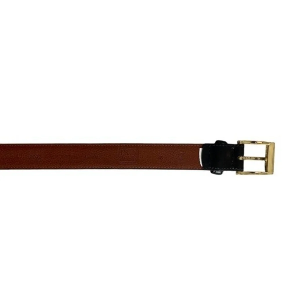 JOS A BANK Black Genuine Italian Leather Gold Brass Square Buckle Dress Belt 46